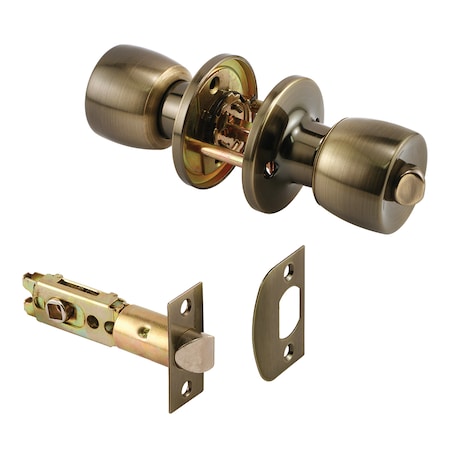 Prime-Line Privacy Knob, Fits 2-3/8 in. and 2-3/4 in. Backset, Tulip, Antique (1 Set) MP65044